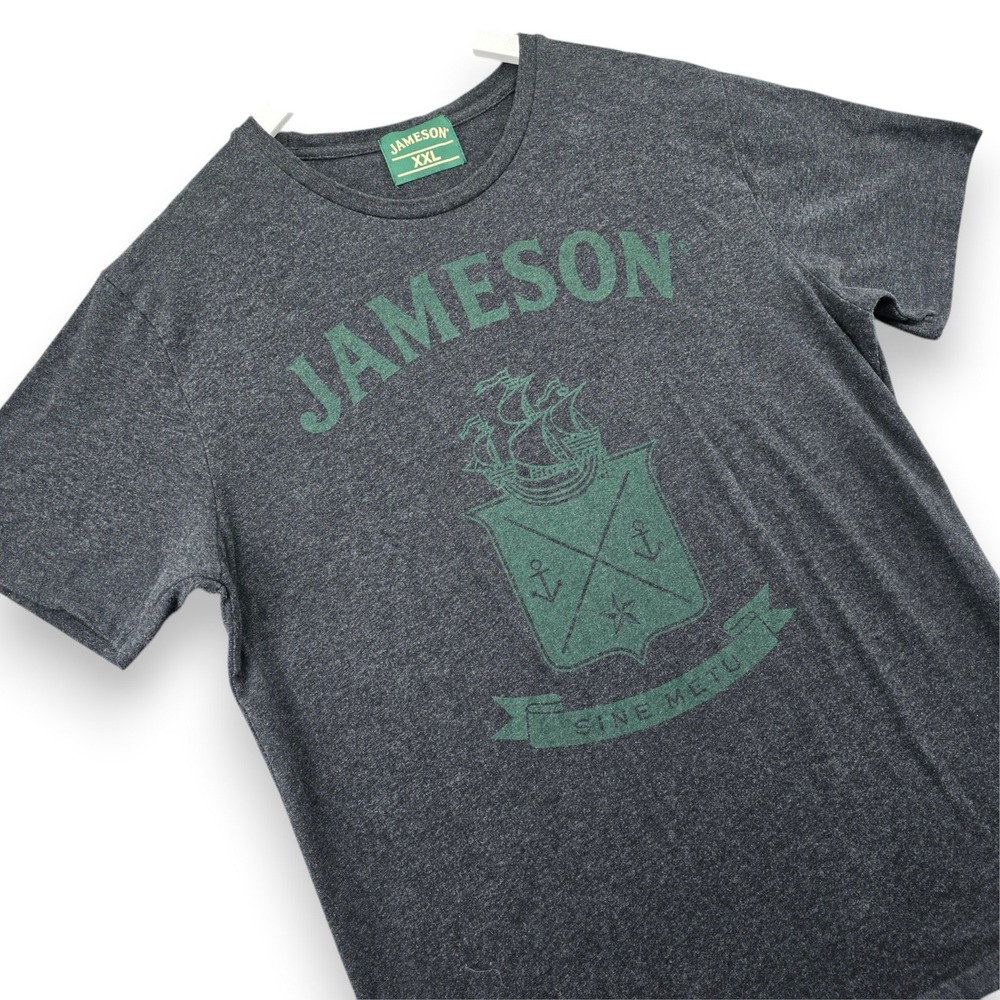 Jameson Irish Whiskey Mens XXL T Shirt Gray Heather Cotton Graphic Sine Metu Tee